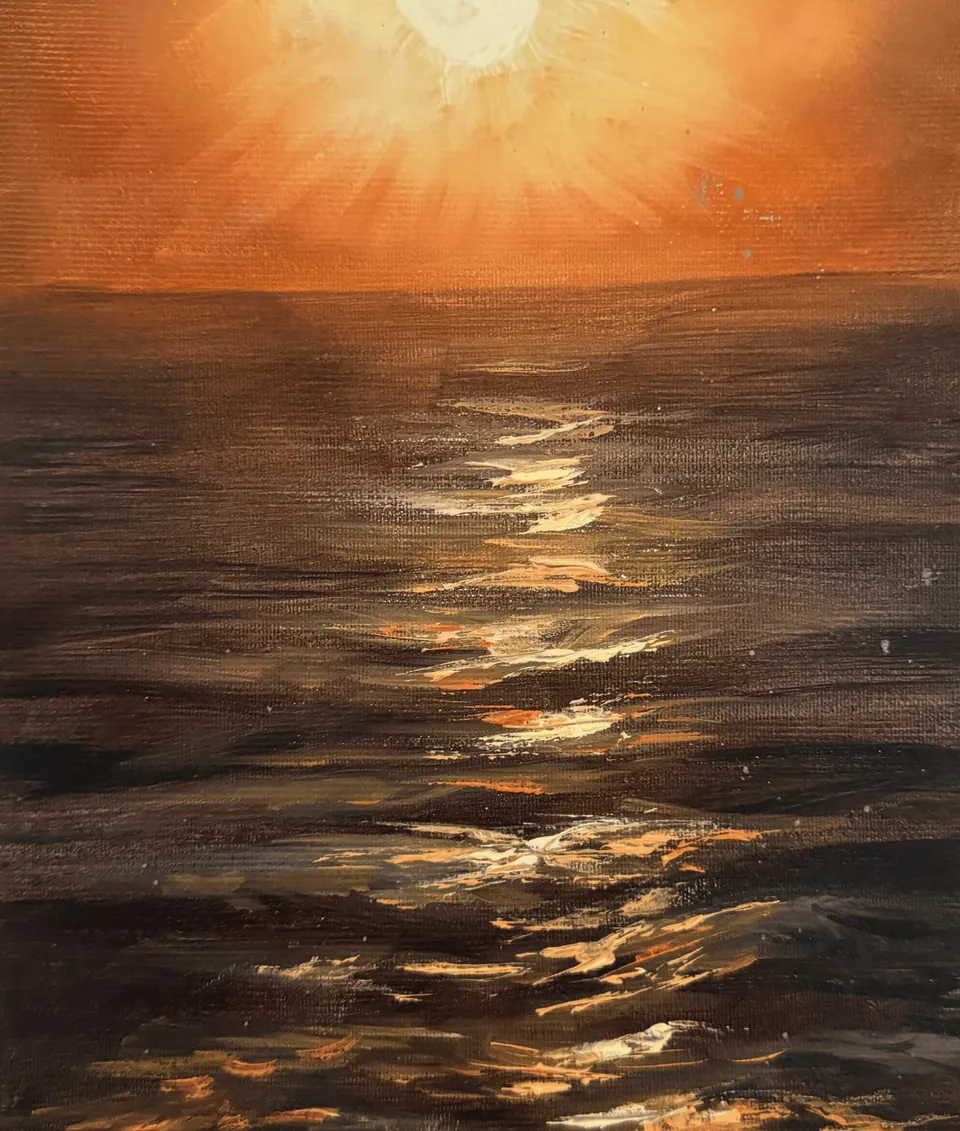 Sunset over the sea, oil painting