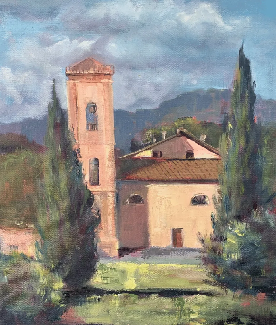 Tuscan church, oil painting