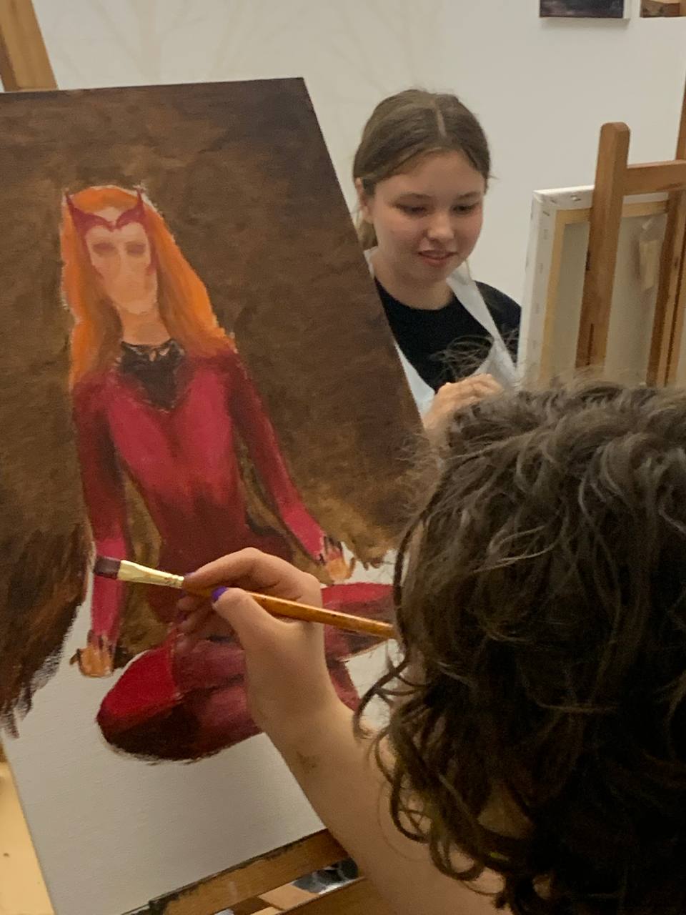 A work in progress on an easel